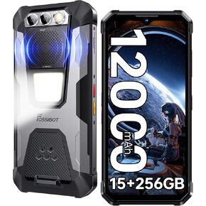 FOSSIBOT F106 Pro Rugged Phone Unlocked Android 14-15GB+256GB, 12000mAh-30W Smartphones, 6.58" FHD+ Phone, 48MP+20MP Night Vision Camera, 110db Speaker 512LM Camp Light Cell Phones/4G Dual SIM/NFC/OTG