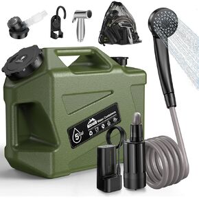 Portable Camping Shower with Water Jug, Electric Rechargeable Camping Shower, 5-Gallon Food Grade Water Containers, Outdoor Camp Pump Water Storage Kit for Hiking Beach, Travel, Pet Bath