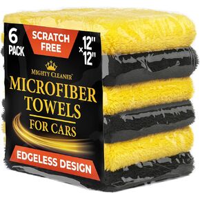 Edgeless Microfiber Towels for Cars – 6 Pk - 12"x12" Сar Detailing Towels – Reusable Car Wash Towels – Best for Scratch-Free Car Interior Cleaning