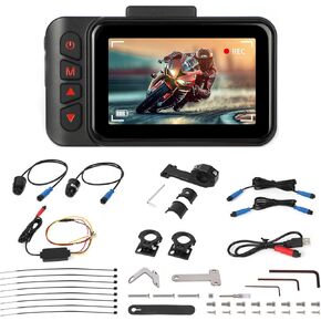 Motorcycle Dash Cam Front and Rear, 1080P Dual Dash Camera for Cars, 3" HD Dashcam with G-Sensor, Loop Recording,IP67 Waterproof,110°Angle Lens,GPS Navigation,Dash Camera for Motorcycle