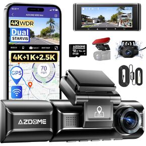 AZDOME M550 Max 3 Channel Dash Cam with Rear Window Bracket and 3-Lead Type-C USB Hardwire Kit (JYX05)