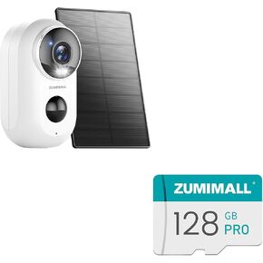 ZUMIMALL Solar Security Cameras Wireless Outdoor, 2K Outdoor Camera Wireless Solar Powered, 2.4G WiFi Battery Camera, 128GB SD Card for Security Cameras