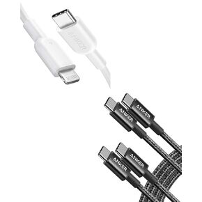 Anker 333 USB C to USB C Cable (6ft 100W, 2-Pack), USB 2.0 Type C Charging Cable Fast Charge USB C to Lightning Cable (6ft, MFi Certified) Powerline II for MacBook Pro 2020 iPhone 13 and More