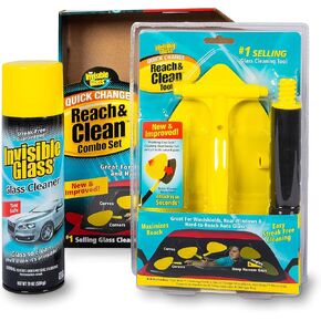 Invisible Glass 99031 Reach and Clean Tool Combo Kit with Windshield Wand Cleaning Tool for Those Hard-to-Reach Places and Invisible Glass Premium Glass and Window Cleaner for Auto and Home , Yellow