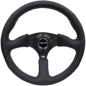 NRG Innovations NRG-RST-023MB-R Reinforced Steering Wheel 350mm Diameter 50mm Depth Sport Leather Racing (2.5" Deep) Comfort Grip 5mm Matte Black Spoke