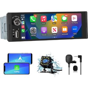 استريو واحد للسيارة ، 6.36 بوصة carplay و Android Auto HD IPS اللمسات اللمس مع بلوتوث مع كاميرا احتياطية ، ودعم شحن USB/USB/Mirror/microphone/fm/Eq