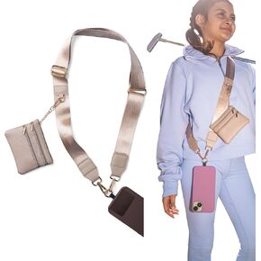 Crossbody Lanyard Phone Strap with Wallet, Clip and Go, Adjustable Length, Compatible with All Phones (Black)