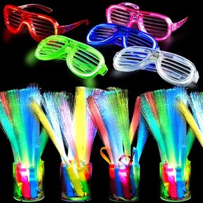 287 PCS Glow in the Dark Party Supplies,16 Glow Fiber Optic Wands,15 LED Glasses,200 Glow Stick Bracelet,30 Finger Light,16 Glow Hair Clips for Neon Glow Party Favor,New Years Eve Party Supplies 2025