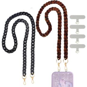 2 Pcs Crossbody Phone Lanyard Chain Charm Cell Phone Straps Compatible with Universal Cases 59 Inch and Women Crossbody and with 4 Patch(Black,Coffee)