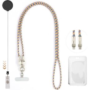 Multiuse Lanyard, USB-C to USB-C/Lightning Fast Charger Cable for iPhone Series&Most Cell Phones, Retractable Badge Holder