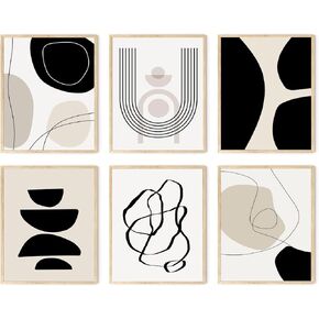 Boho Wall Art Prints Set of 6, Mid-Century Modern Prints, Minimalist Gallery Wall Posters for Bedroom Living Room Bathroom Boho Room Decor(8" X 10", Unframed)