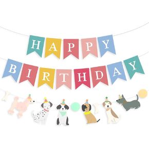 Dog Themed Banner Happy Birthday Banner Backdrop Colorful Decoration Kids Baby Dog Birthday Party Supplies