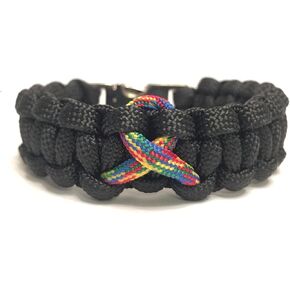 Autism Awareness Ribbon Fitted Black Paracord Jewelry Bracelet