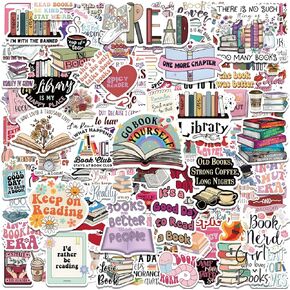 100 PCS Book Stickers for Kindle, Kindle Sticker for Laptop Ebook Readers Water Bottles, No Repeat Bookish Sticker-Pack Waterproof for Adults