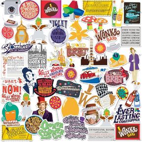 Willy Wonka and The Chocolate Factory 50ct Vinyl Large Deluxe Stickers Variety Pack - Laptop, Water Bottle, Scrapbooking, Tablet, Skateboard, Indoor/Outdoor