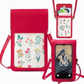 Small Crossbody Cell Phone Case for Cloud Stratus C8, Cloud Mobile Stratus C8 Case Cash Slots Handbag Purse Wallet Women, Lanyard PU Leather Floral Wallet Purse Crossbody Shoulder Strap (Red)