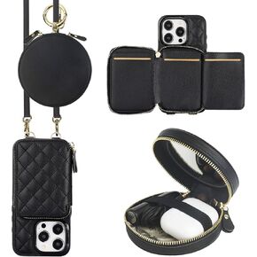 Bocasal A Stylish Crossbody Wallet Case for iPhone 15 Pro + A Mini Round Pouch Bag