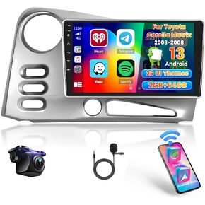 Roinvou 2+64G Radio for Toyota Corolla Matrix 2003-2008 Android 13 Car Stereo Wireless Carplay, 9 inch Touch Screen for Matrix Android Auto + Backup Camera