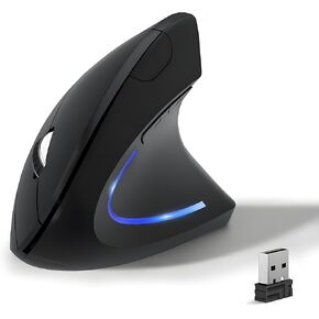 KUNSI Ergonomic Mouse, 2.4G Wireless Vertical Ergo Mouse, 800/1200/1600 Adjustable DPI,6 Buttons Wireless Mouse for Laptop/MacBook/PC/Desktop-Black