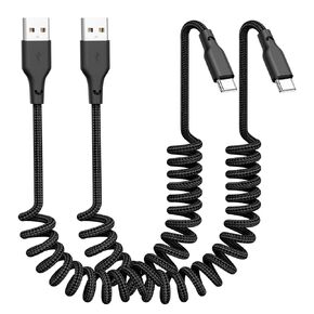 كابل Car Carplay 2Pack 3ft USB A إلى USB C سلك سريع الشحن لـ iPhone 16/15/Plus/Pro Max/MacBook Pro ، سلك سيارة iPhone القابل للملفوف التلقائي