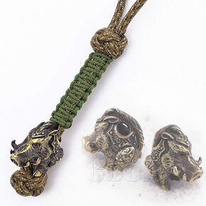 CooB EDC Knife Paracord Lanyard with Hand Casted Solid Metal Paracord Bead Charm Wild Boar. Keychain Lanyards for Knives