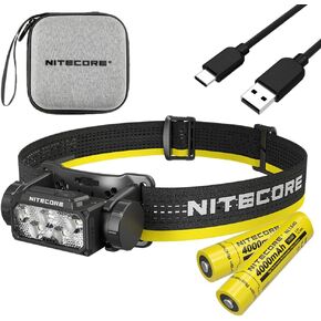 Nitecore Combo HC60 UHE Headlamp -1,600 Lumens USB-C Rechargeable w/ EXTRANL189 3400mAh Battery and Free Eco-Sensa Type C USB Cable