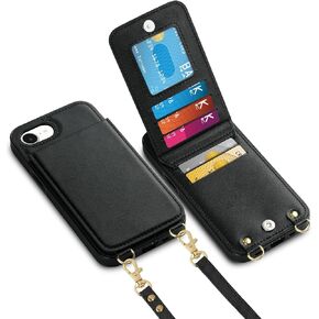 Vofolen for iPhone 16e Case with Card Holder Crossbody Lanyard Strap Leather Wallet Case with Magnetic Clasp Kickstand Heavy Duty Protective Flip Cover for iPhone 16e for Women, Rose Gold