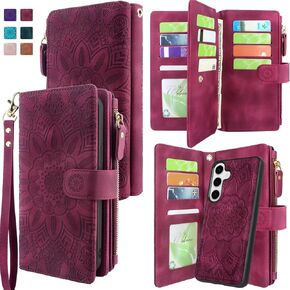 Harryshell Compatible with Samsung Galaxy S25 Wallet Case Detachable Phone Cover with Zipper Cash Coin Pocket Multi Card Slots Holder Wrist Strap Lanyard 6.2 inch (Floral Teal) in Kuwait