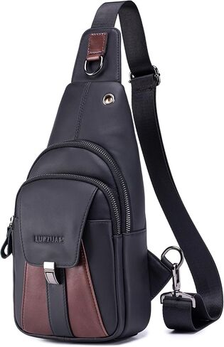 LUKZIJAES Genuine Leather Sling Bag for Women and Men Vintage Shoulder Chest Pack Mens Cross body Sling Bags Hiking Daypacks Crossbody Travel Backpack (#2-Black) in Kuwait