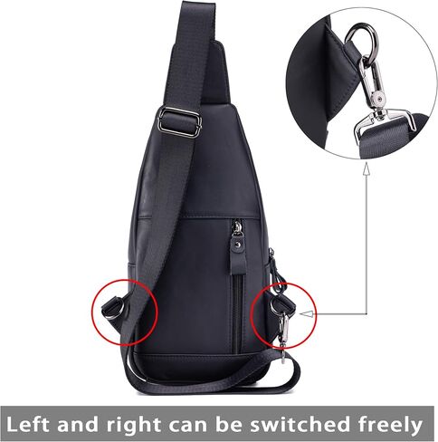 LUKZIJAES Genuine Leather Sling Bag for Women and Men Vintage Shoulder Chest Pack Mens Cross body Sling Bags Hiking Daypacks Crossbody Travel Backpack (#2-Black) in Kuwait