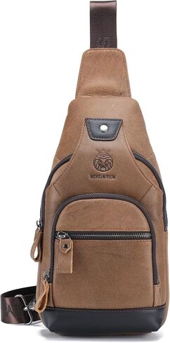 LUKZIJAES Genuine Leather Sling Bag for Women and Men Vintage Shoulder Chest Pack Mens Cross body Sling Bags Hiking Daypacks Crossbody Travel Backpack (#2-Black) in Kuwait