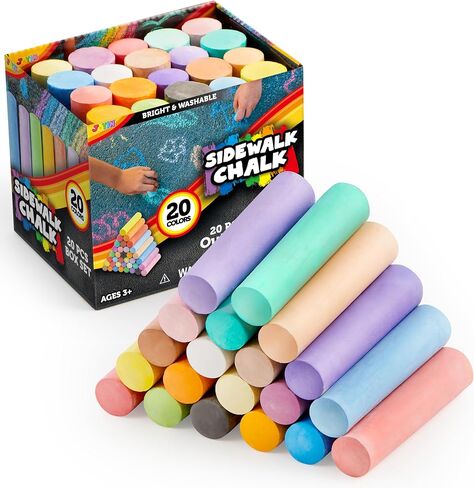 JOYIN 180 PCS Washable Sidewalk Chalks Set in 20 Colors Non-Toxic Jumbo Chalk for Outdoor Art Play, Painting on Chalkboard, Blackboard and Playground in Saudi Arabia