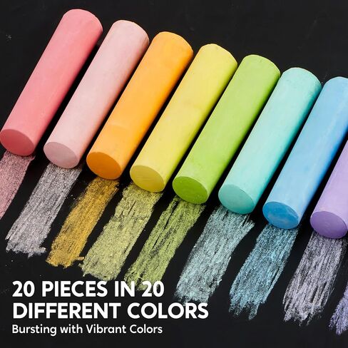 JOYIN 180 PCS Washable Sidewalk Chalks Set in 20 Colors Non-Toxic Jumbo Chalk for Outdoor Art Play, Painting on Chalkboard, Blackboard and Playground in Saudi Arabia
