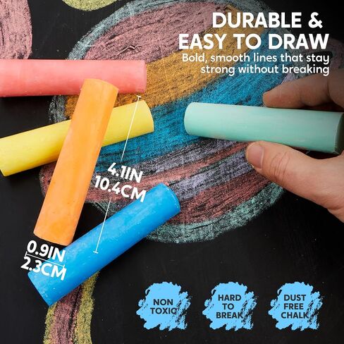 JOYIN 180 PCS Washable Sidewalk Chalks Set in 20 Colors Non-Toxic Jumbo Chalk for Outdoor Art Play, Painting on Chalkboard, Blackboard and Playground in Saudi Arabia