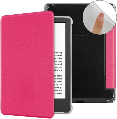 Clear Case for 7'' Kindle Paperwhite 12th Generation & Kindle Colorsoft Signature Edition (2024 Release) - Slim PU Leather Soft Flexible Transparent TPU Back Cover with Auto Sleep/Wake (Red) in Kuwait
