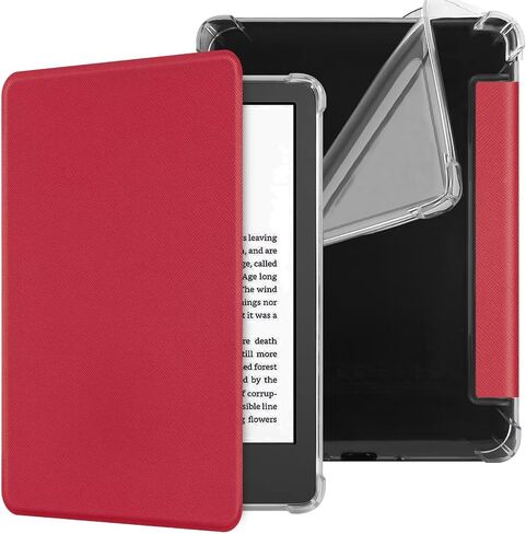 Clear Case for 7'' Kindle Paperwhite 12th Generation & Kindle Colorsoft Signature Edition (2024 Release) - Slim PU Leather Soft Flexible Transparent TPU Back Cover with Auto Sleep/Wake (Red) in Kuwait