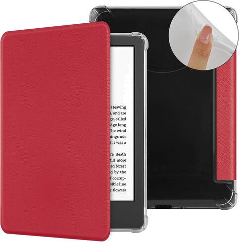 Clear Case for 7'' Kindle Paperwhite 12th Generation & Kindle Colorsoft Signature Edition (2024 Release) - Slim PU Leather Soft Flexible Transparent TPU Back Cover with Auto Sleep/Wake (Red) in Kuwait