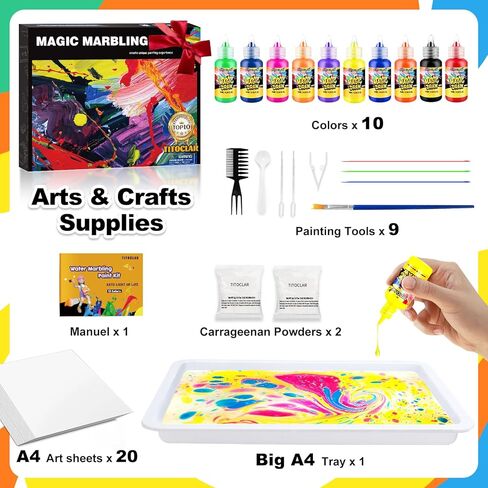 Arts & Crafts For Kids Ages 8-12, Water Marbling Paint Kit, Kids Christmas Gifts, Toys For Girls Boys 4 5 6 7 8 9 10 11 12 Year Old in Kuwait
