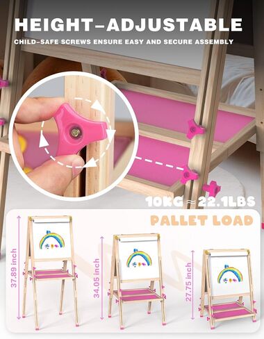 Joyooss Art Easel for Kids with Double-Sided Magnetic, Wooden Standing Kids Easel with Dry Erase Whiteboard & Chalkboard, Height Adjustable Children Easel with Paper Roll, Bonus Toddler Art Supplies in Saudi Arabia
