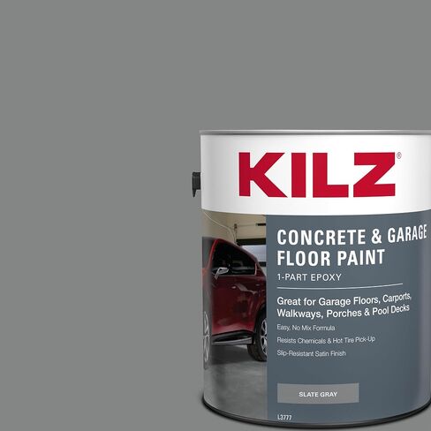 KILZ 1-Part Epoxy Acrylic Concrete and Garage Floor Paint, Interior/Exterior, Satin, Slate Gray, 1 Gallon in Saudi Arabia