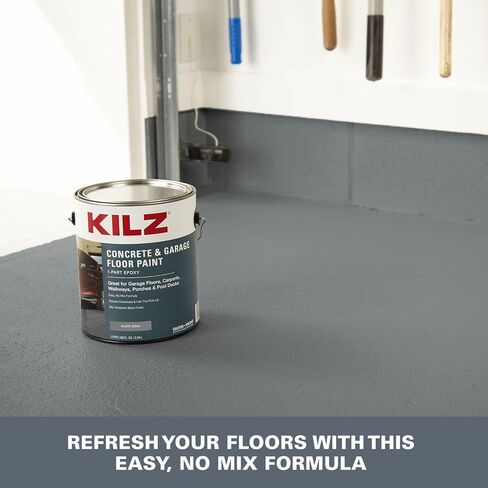 KILZ 1-Part Epoxy Acrylic Concrete and Garage Floor Paint, Interior/Exterior, Satin, Slate Gray, 1 Gallon in Saudi Arabia