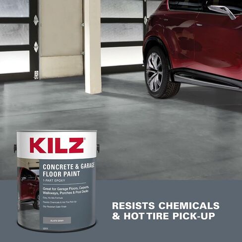 KILZ 1-Part Epoxy Acrylic Concrete and Garage Floor Paint, Interior/Exterior, Satin, Slate Gray, 1 Gallon in Saudi Arabia