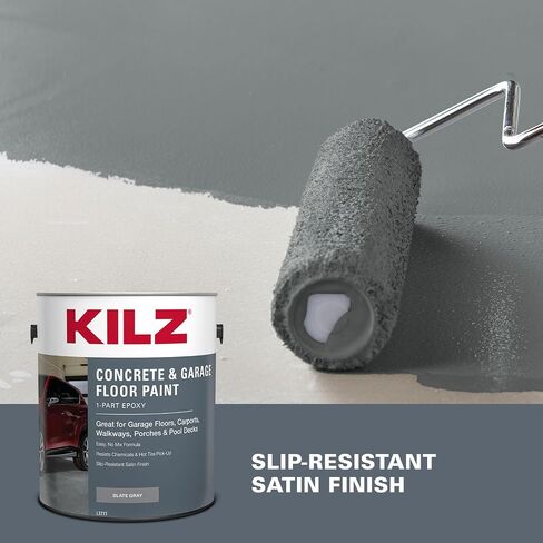 KILZ 1-Part Epoxy Acrylic Concrete and Garage Floor Paint, Interior/Exterior, Satin, Slate Gray, 1 Gallon in Saudi Arabia