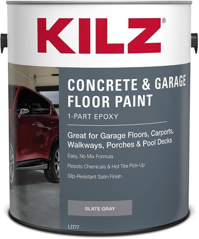 KILZ 1-Part Epoxy Acrylic Concrete and Garage Floor Paint, Interior/Exterior, Satin, Slate Gray, 1 Gallon in Saudi Arabia