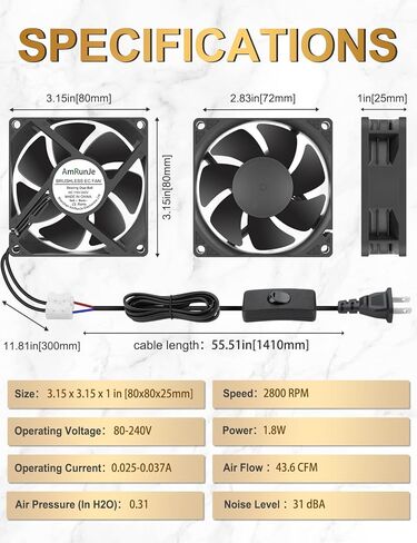 EC Small Cooling Fan 110V 115V 120V 220V 240V 60mm x 25mm Dual Ball Bearing Fan for Cooling Computer Case, TV Box, Amplifier, Small Equipment, and Exhaust Projects in Saudi Arabia