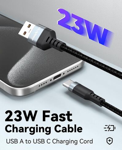 USB C Cable 15ft Fast Charging 23W, Extra Long USB A 2.0 to USB-C Charger Cord 15 foot 480Mbps Data Transfer Type C Black Braided for iPhone 16/15, Galaxy S24/23, Pixel XL/2/3/4XL, LG V30, Nokia in Kuwait