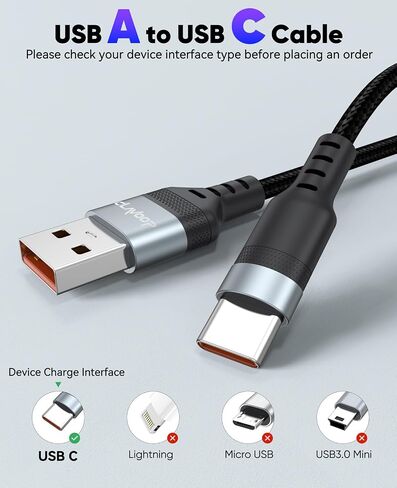 USB C Cable 15ft Fast Charging 23W, Extra Long USB A 2.0 to USB-C Charger Cord 15 foot 480Mbps Data Transfer Type C Black Braided for iPhone 16/15, Galaxy S24/23, Pixel XL/2/3/4XL, LG V30, Nokia in Kuwait