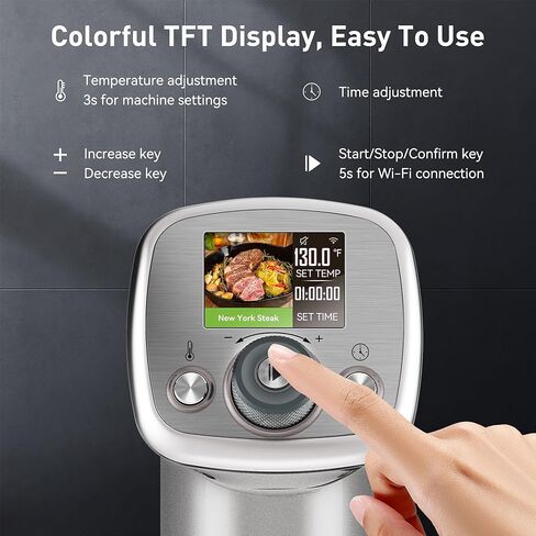 طباخ Sous Vide فائق الهدوء: وصفات LCD ملونة IPX7، طباخ دائري مقاوم للماء، محرك DC بدون فرش، جهاز غمر 1100 واط يتضمن كتاب طبخ Sous Vide من KitchenBoss (G320 فضي) in Kuwait