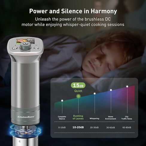 طباخ Sous Vide فائق الهدوء: وصفات LCD ملونة IPX7، طباخ دائري مقاوم للماء، محرك DC بدون فرش، جهاز غمر 1100 واط يتضمن كتاب طبخ Sous Vide من KitchenBoss (G320 فضي) in Kuwait