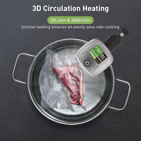 طباخ Sous Vide فائق الهدوء: وصفات LCD ملونة IPX7، طباخ دائري مقاوم للماء، محرك DC بدون فرش، جهاز غمر 1100 واط يتضمن كتاب طبخ Sous Vide من KitchenBoss (G320 فضي) in Kuwait